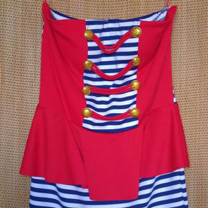 Strapless Fitted Stripped Peplum Dress